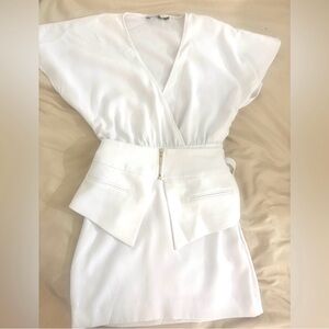 Elegant White Belted Dress